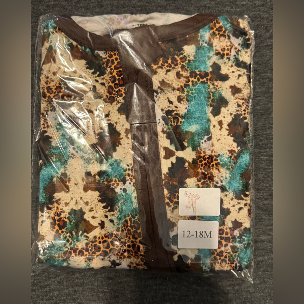 Girls Western Print Bamboo Zipper Pajamas with Teal Accents